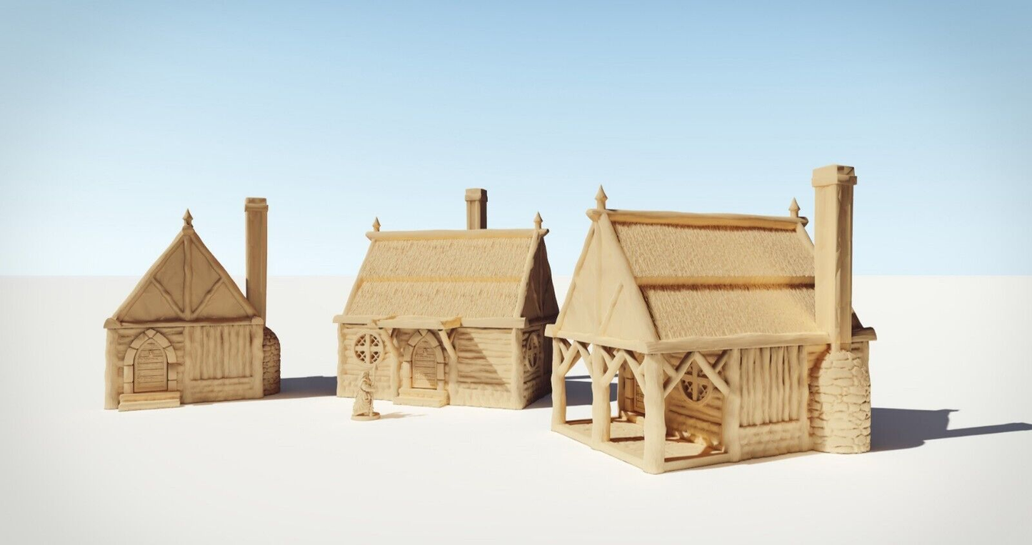 Three Cabin Building Terrain Pack 28mm | 32mm | D&D | Tabletop | 3D Printed