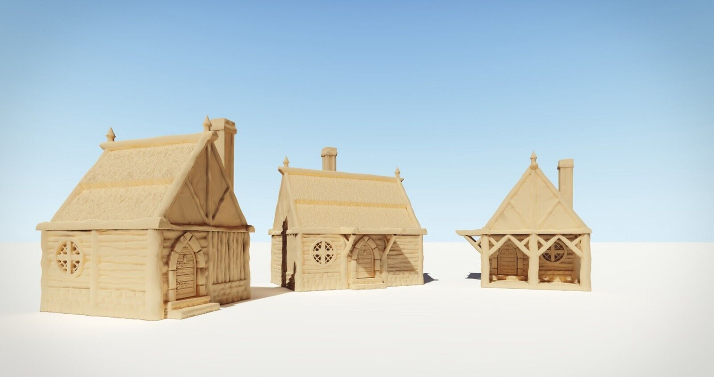 Three Cabin Building Terrain Pack 28mm | 32mm | D&D | Tabletop | 3D Printed