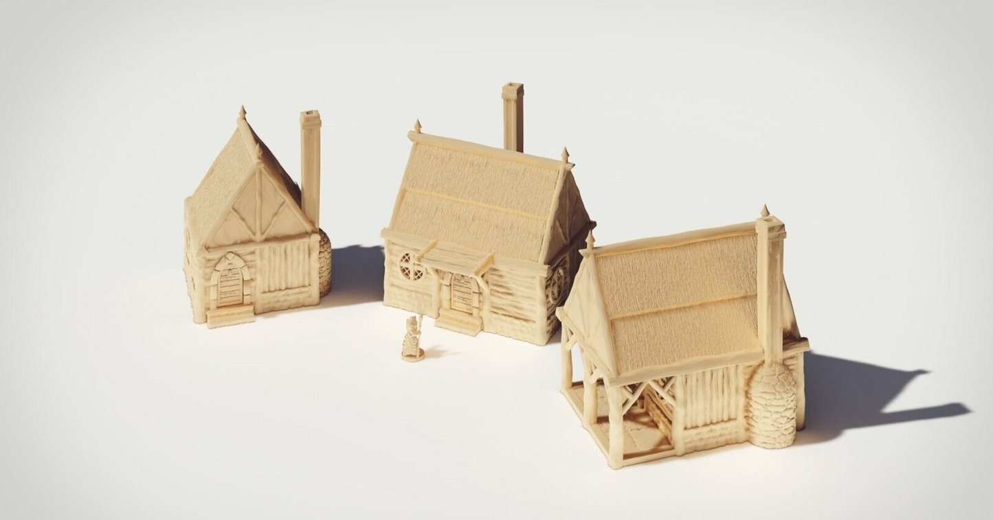 Three Cabin Building Terrain Pack 28mm | 32mm | D&D | Tabletop | 3D Printed