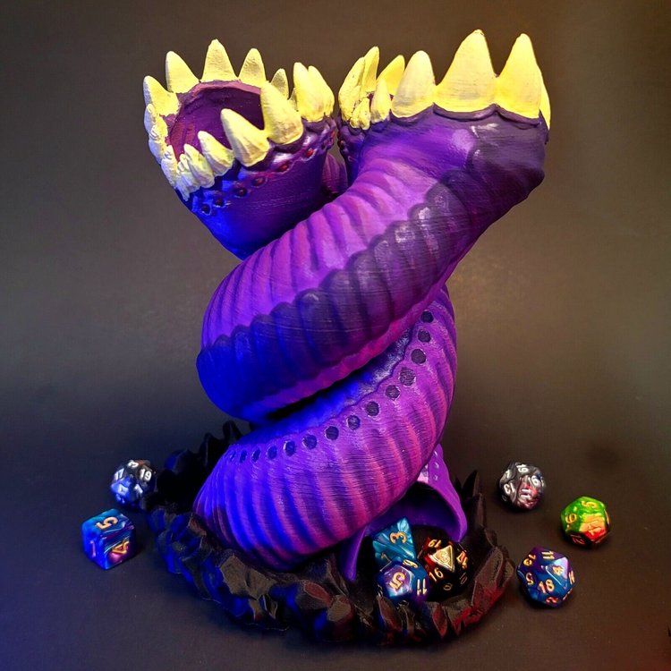 Big Purple Worm Dice Tower D&D | Pathfinder | Tabletop | RPG | 3D Printed