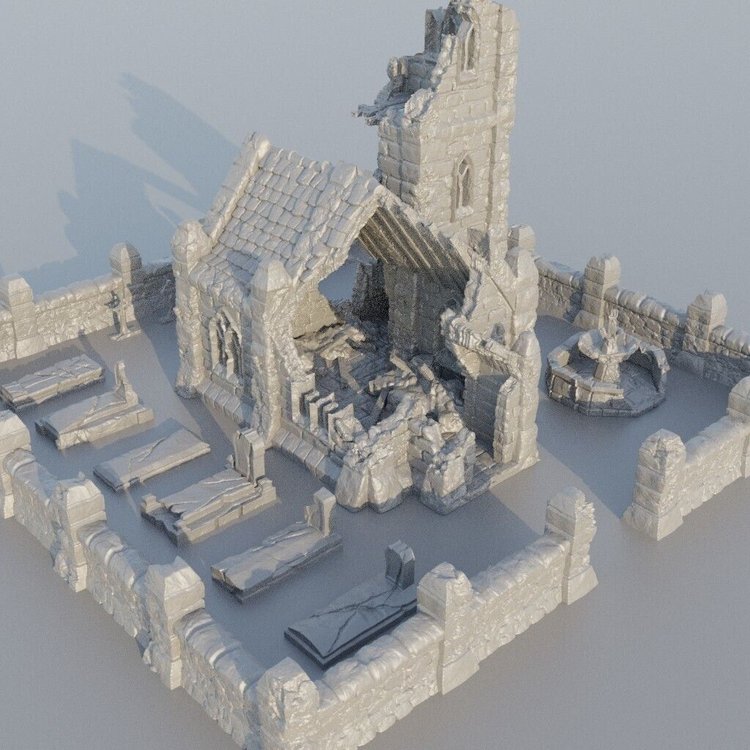 Ruined Church Terrain 28mm | 32mm | D&D | Pathfinder | Tabletop | 3D Printed