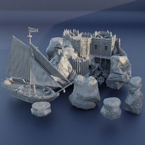 Island Fort Terrain 28mm 32mm D&D Pathfinder Tabletop 3D Printed